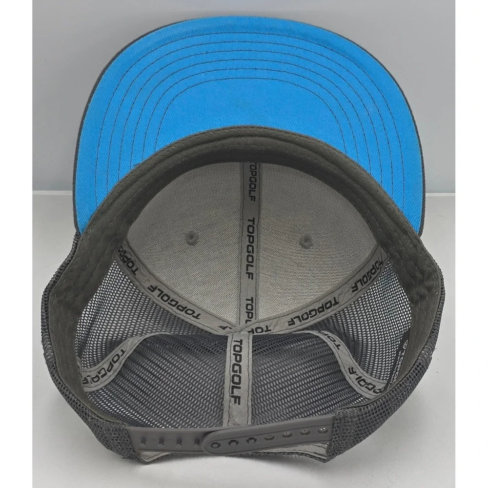 Topgolf Trucker Hat Grey Blue Snapback Mesh Flat Brim Cap Golf